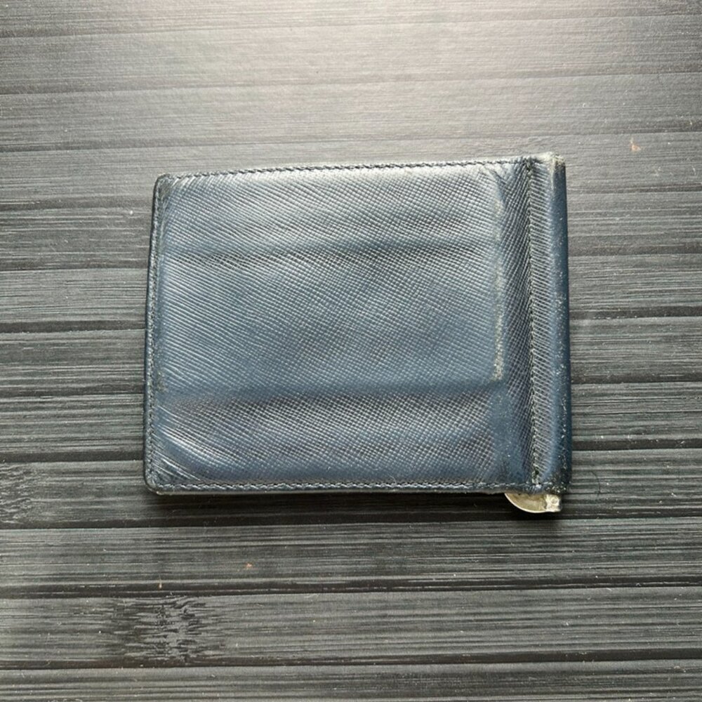 Prada Logo Saffiano Black Leather Bifold Wallet with Money Clip Authentic|Used - Picture 2 of 4